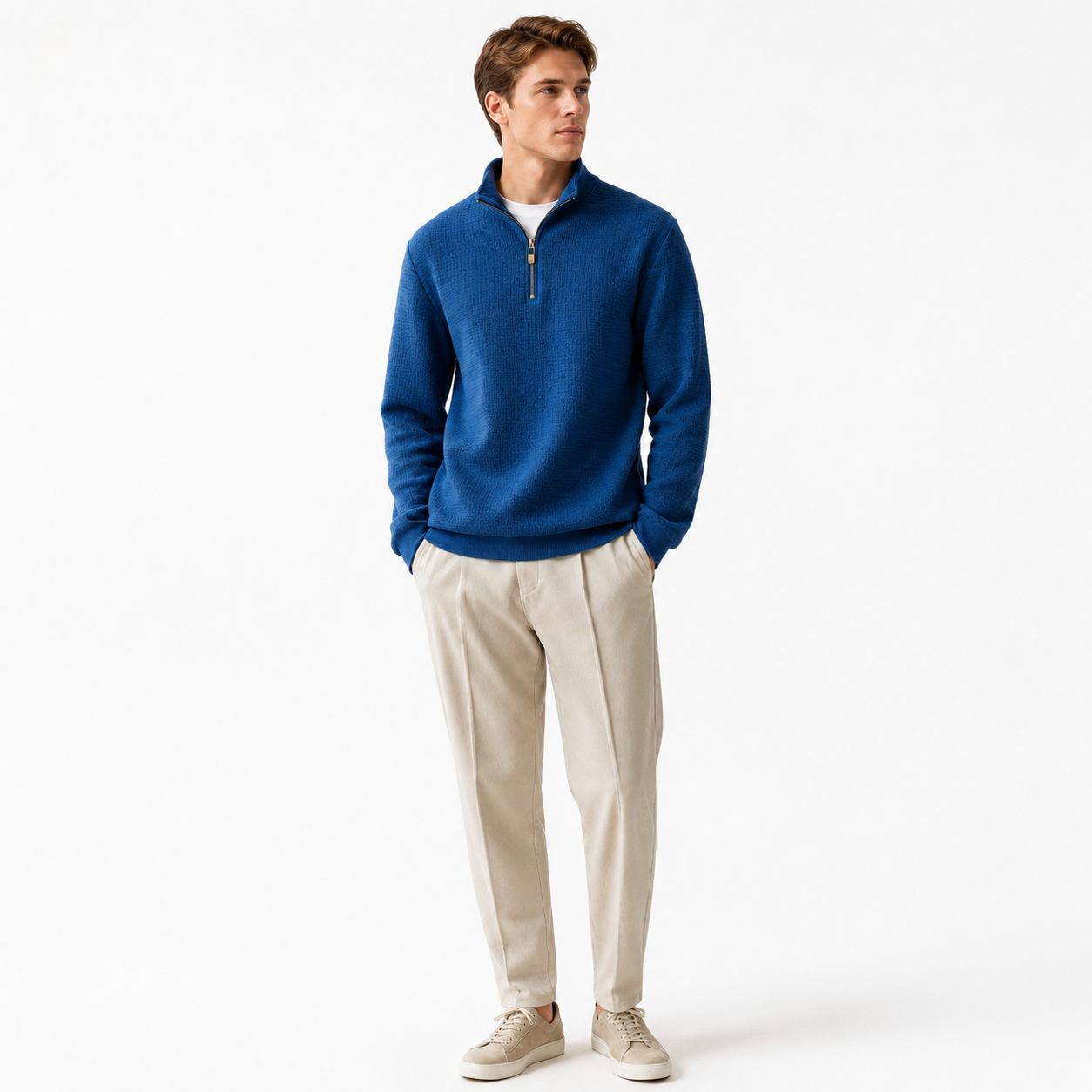 Men’s Stand-Up Collar Half-Zip Sweater – Premium Thick Knit Style