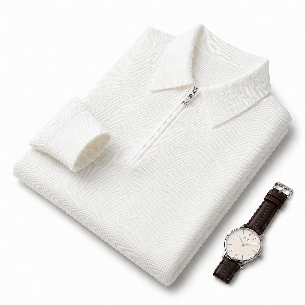 Men’s Long-Sleeve Knit Polo – Textured Half-Zip Urban Essential