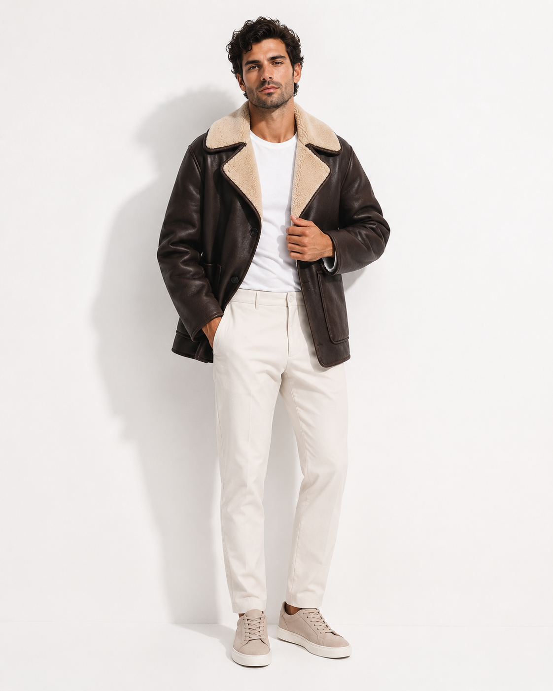 Men’s Premium Leather Winter Coat with Plush Collar – Refined Urban Style