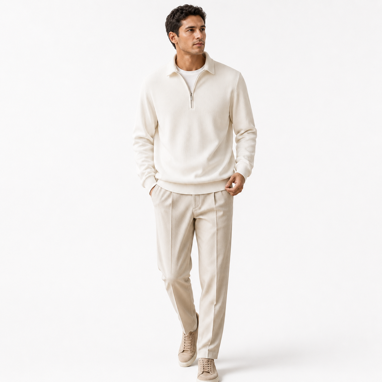 Men’s Half-Zip Ribbed Knit Sweater – Premium Minimalist Winter Style