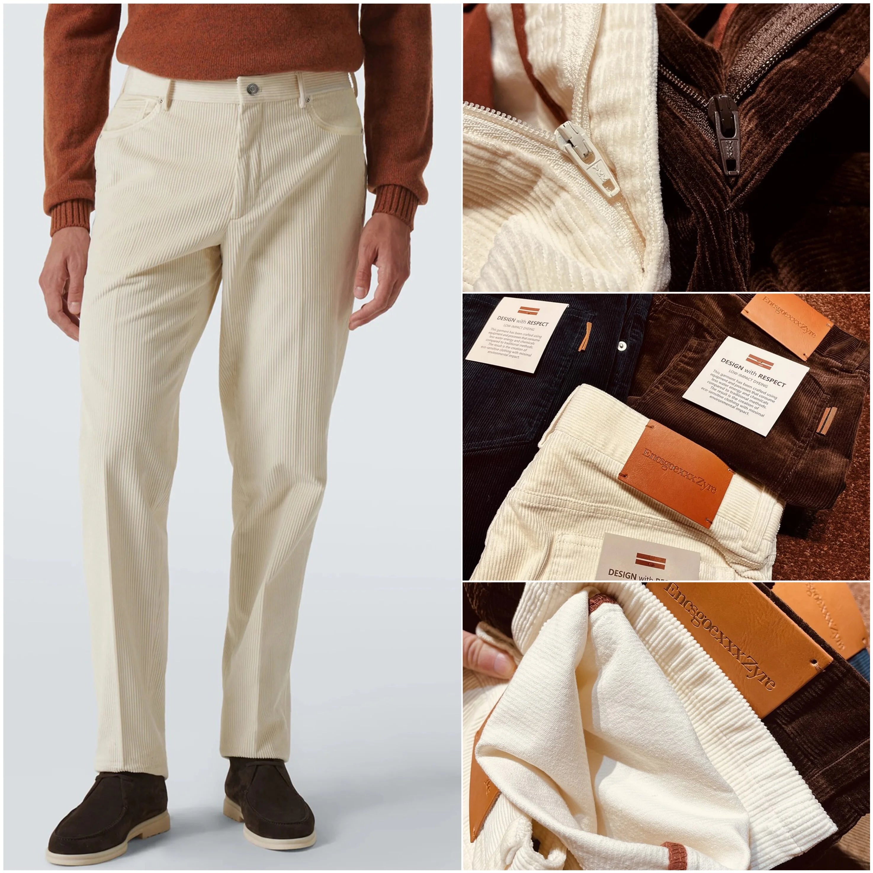 Calças casuais masculinas bege de veludo cotelê macio e confortável, com acabamento antirrugas, da Ele Gentleman Italian Sle, ideais para todas as estações.