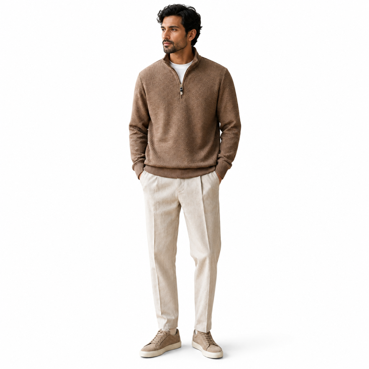 Men’s Stand-Up Collar Half-Zip Sweater – Premium Thick Knit Style