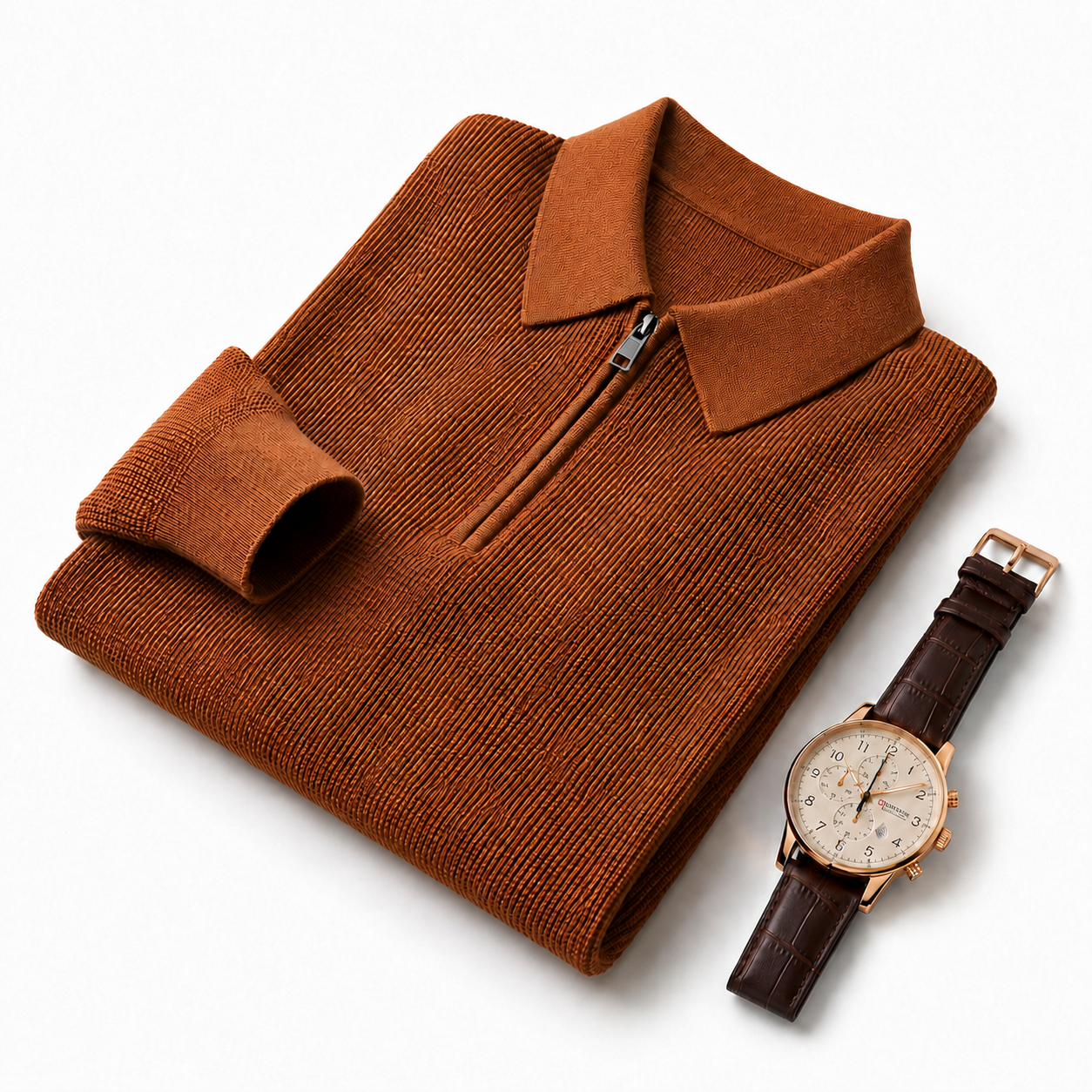 Men’s Long-Sleeve Knit Polo – Textured Half-Zip Urban Essential