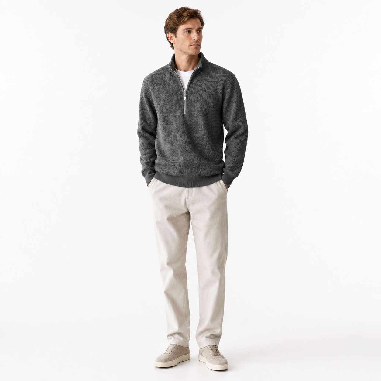 Men’s Stand-Up Collar Half-Zip Sweater – Premium Thick Knit Style