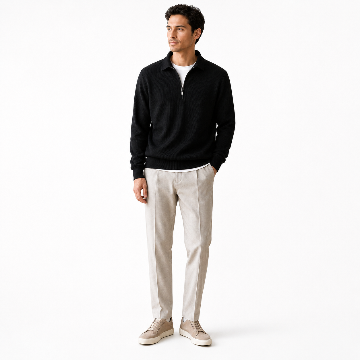 Men’s Half-Zip Ribbed Knit Sweater – Premium Minimalist Winter Style