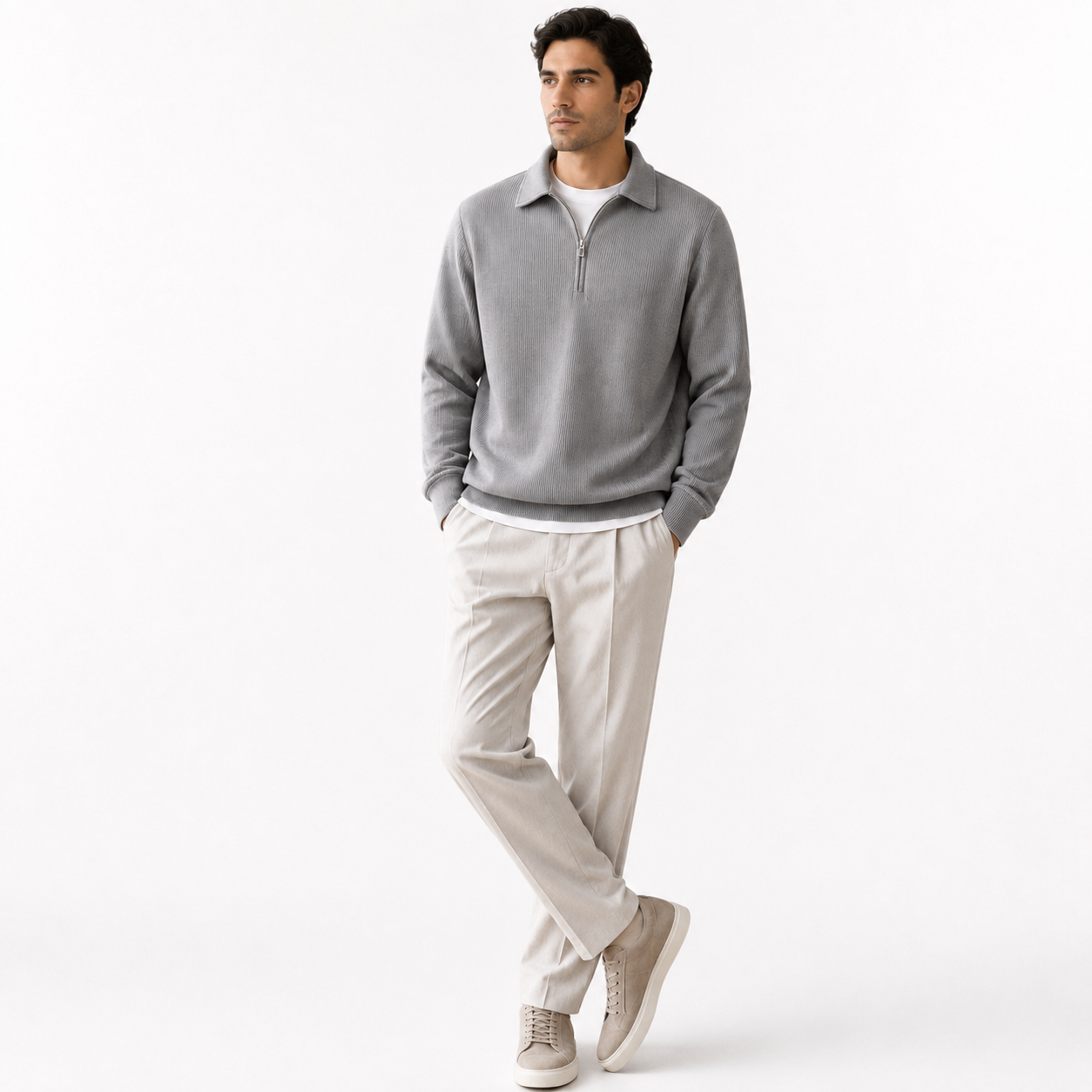 Men’s Half-Zip Ribbed Knit Sweater – Premium Minimalist Winter Style