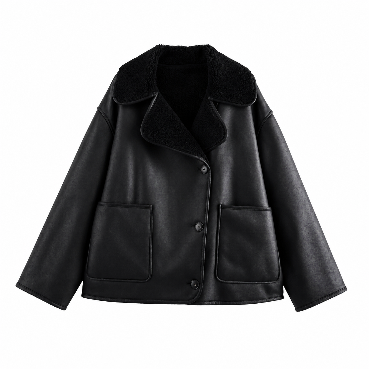 Men’s Premium Leather Winter Coat with Plush Collar – Refined Urban Style