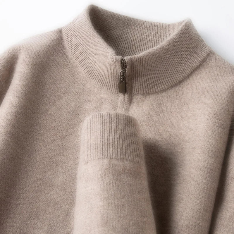 100% Australian Merino Wool Sweater, 350g Thickened High-Neck Zip-Up, Thermal Breathable