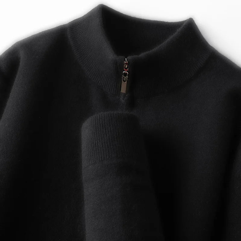 100% Australian Merino Wool Sweater, 350g Thickened High-Neck Zip-Up, Thermal Breathable