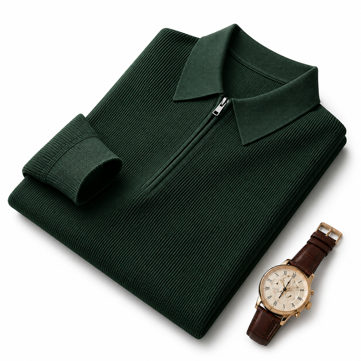 Men’s Long-Sleeve Knit Polo – Textured Half-Zip Urban Essential